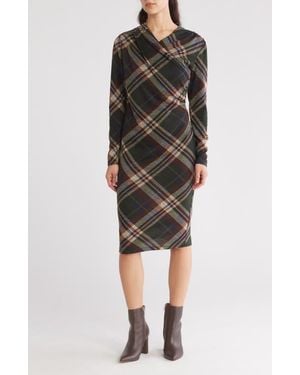 Connected Apparel Plaid Long Sleeve Dress - Black