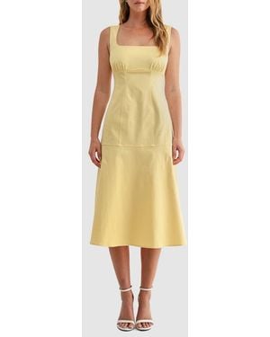 Mila + Mate Seamed Fit & Flare Stretch Cotton Midi Dress - Yellow
