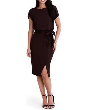 Kensie Plyr Tie Waist Midi Dress - Black