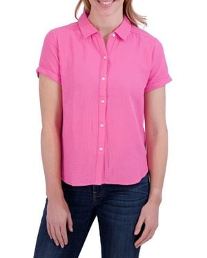 Lucky Brand Short Sleeve Cotton Gauze Button-Up Shirt - Pink