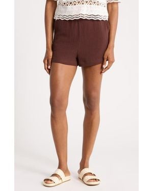 Ellen Tracy Cotton Gauze Drawstring Shorts - Brown