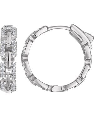 FZN Pavé Cubic Zirconia Link Huggie Hoop Earrings - White