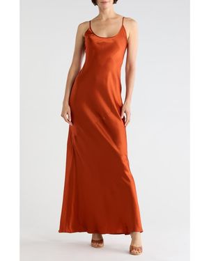 L'Agence Charmaine Spaghetti Strap Silk Gown - Red