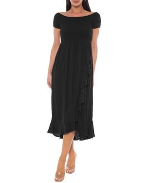 Bebe Cap Sleeve Smocked Midi Dress - Black