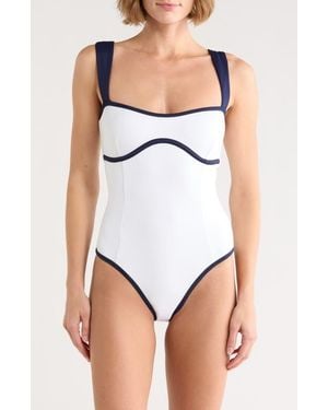 GOOD AMERICAN Sweetheart Neck Compression One-Piece Swimsuit - Blue