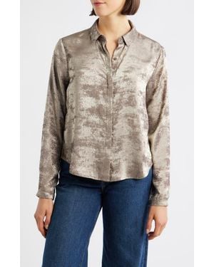 Cloth & Stone Hidden Placket Velvet Button-Up Blouse - Natural