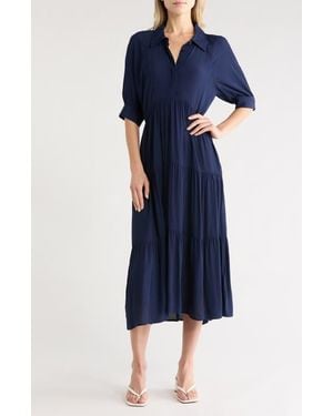 Gemma  Jane Tiered Midi Shirtdress - Blue