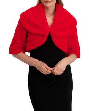 Laundry by Shelli Segal Faux Fur Shawl Collar Shrug - Red