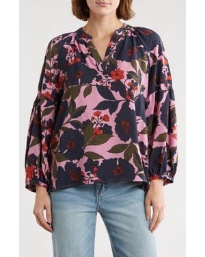 Caslon Long Sleeve Printed Popover Top - Red