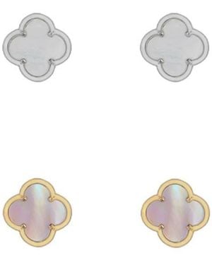 Adornia Set Of 2 Mother-Of-Pearl Clover Stud Earrings - White