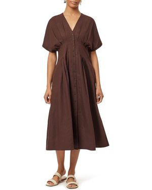 Scotch & Soda Dolman Sleeve Linen Blend Midi Dress - Brown
