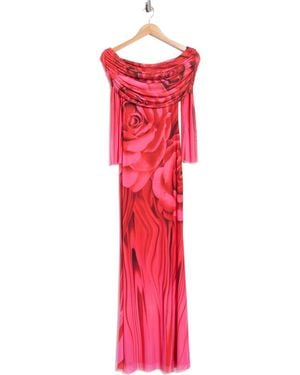AFRM Thelma Off The Shoulder Long Sleeve Dress - Red