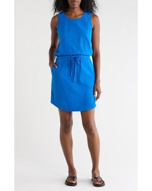 Caslon Tie Waist Cotton Shirttail Dress - Blue