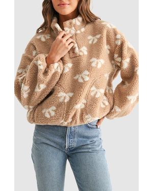 Lush Bow High Pile Fleece Pullover - Blue
