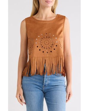 Forgotten Grace Laser-Cut Fringe Faux Suede Tank - Blue