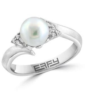 Effy Diamond & -8Mm Freshwater Pearl Ring - White