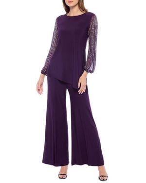 Marina Beaded Sleeve 2-Piece Pant Set - Purple