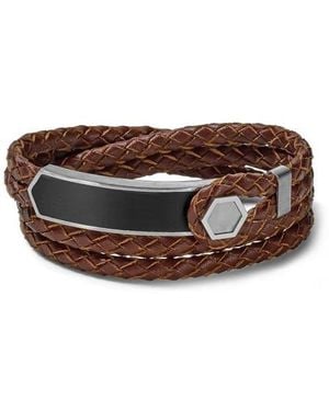 Bulova Braided Leather & Stainless Steel Wrap Bracelet - Brown