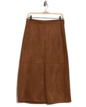 Max Studio Faux Suede A-Line Midi Skirt - Brown