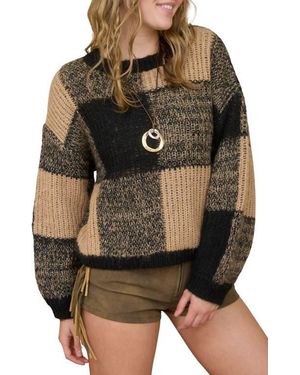 Blu Pepper Colorblock Check Sweater - Black