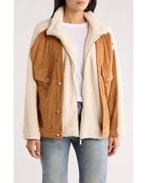 Blank NYC High Pile Fleece Trim Faux Suede Jacket - Natural