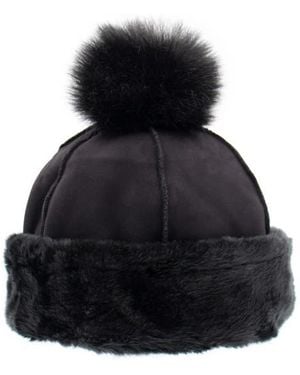 Surell Faux Fur Trim Beanie - Black