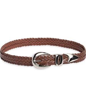 Vince Camuto Sculptural Buckle Woven Leather Belt - Brown
