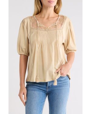 Forgotten Grace Mixed Media Pleat Top - Natural