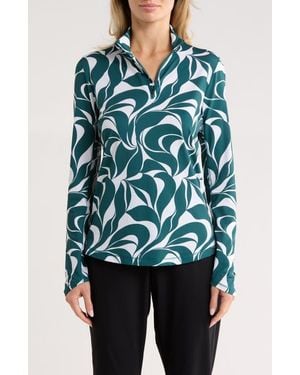 Callaway Apparel Abstract Floral Swirl Quarter Zip Pullover - Blue