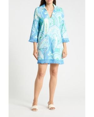 J.McLaughlin Maya Fringe Trim Terry Tunic Dress - Blue