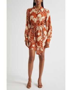 Ramy Brook Ada Mixed Print Long Sleeve Shirtdress - Orange
