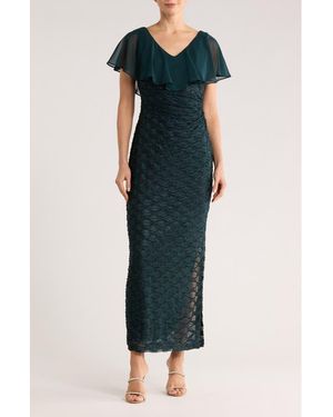 Connected Apparel Beaded Ruffle Neck Gown - Blue