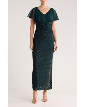 Connected Apparel Beaded Ruffle Neck Gown - Blue