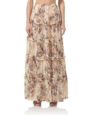 AFRM Sabina Snakeskin Print Tiered Maxi Skirt - Natural