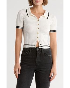 BDG Tipped Short Sleeve Rib Polo Sweater - White