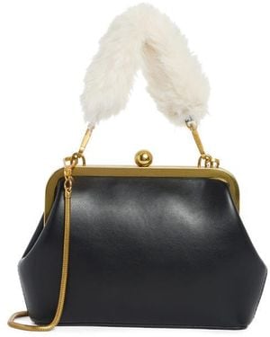 BCBGMAXAZRIA Faux Fur Top Handle Frame Clutch - White