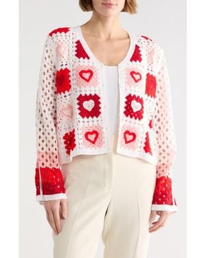 Forgotten Grace Crochet Sweater Cardigan - Red