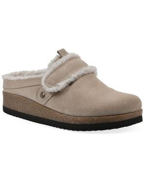 White Mountain Shearling-Trim Suede Clog Mules - Gray