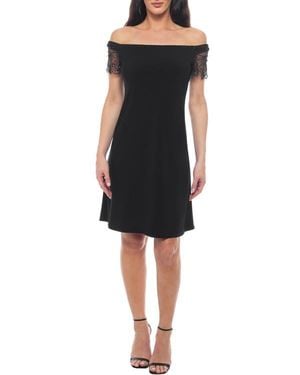 Marina Off The Shoulder Beaded Sleeve A-Line Dress - Black