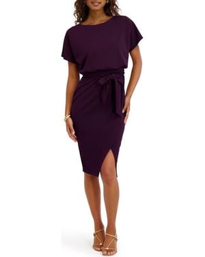 Kensie Tie Front Blouson Dress - Purple