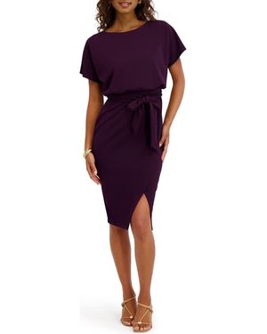 Kensie Tie Front Blouson Dress - Purple