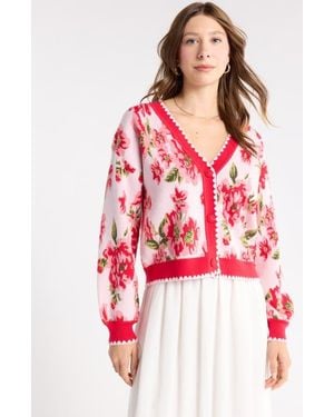 1901 Floral Button Up Cardigan - Red