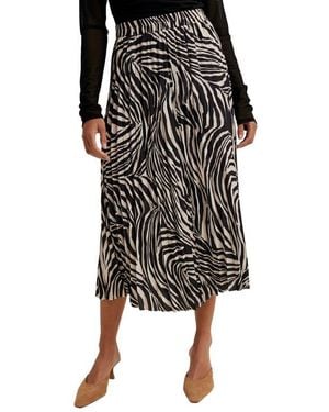Wishlist Zebra Pleated Midi Skirt - Black