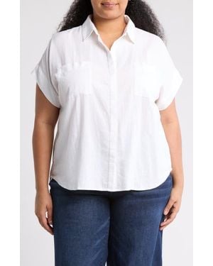 Caslon Double Pocket Linen Blend Camp Shirt - White