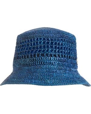 Bruno Magli Straw Crochet Bucket Hat - Blue