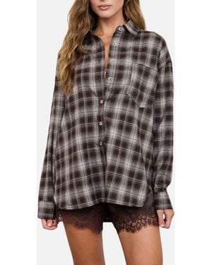 Blu Pepper Plaid Long Sleeve Button Shirt - Black