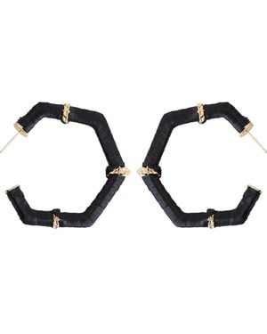 Panacea Raffia Hexagon Hoop Earrings - Black