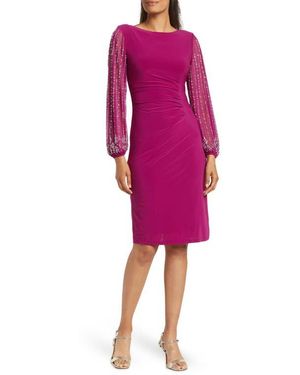 Marina Beaded Long Sleeve Sheath Dress - Pink