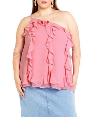 City Chic Rita Ruffle One Shoulder Top - Pink