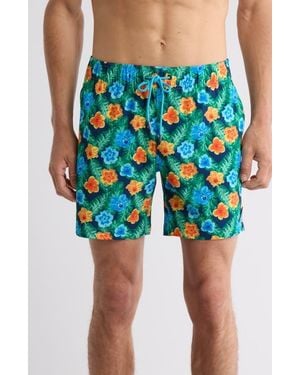 Mr. Swim Hibiscus Leaf Print Swim Trunks - Blue